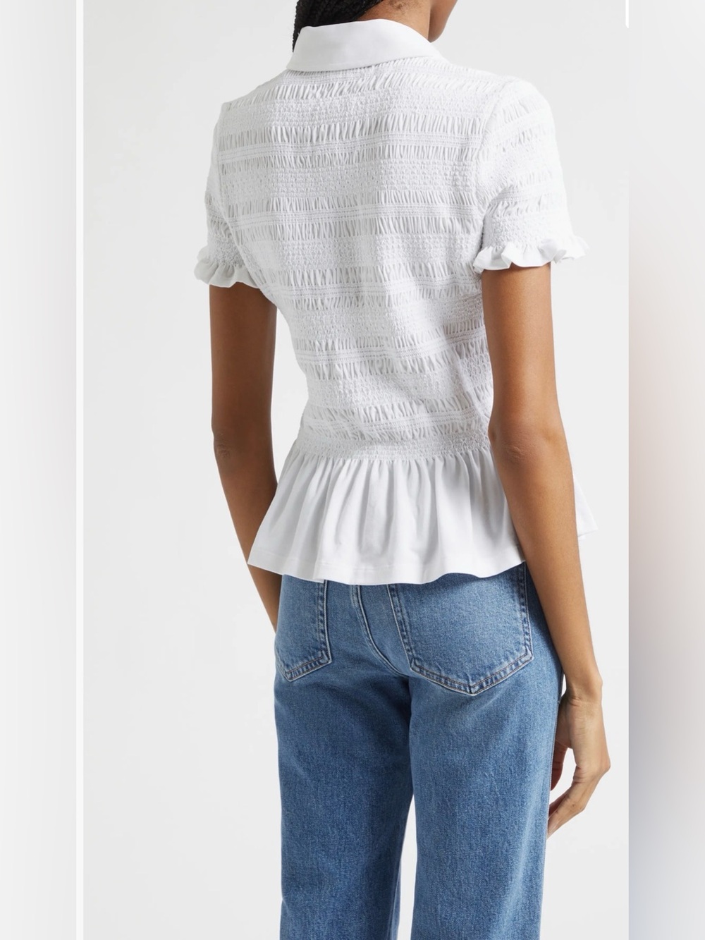 Veronica Beard Ellisandra White Smocked Peplum Button-Down short sleeve top NEW - Picture 5 of 10